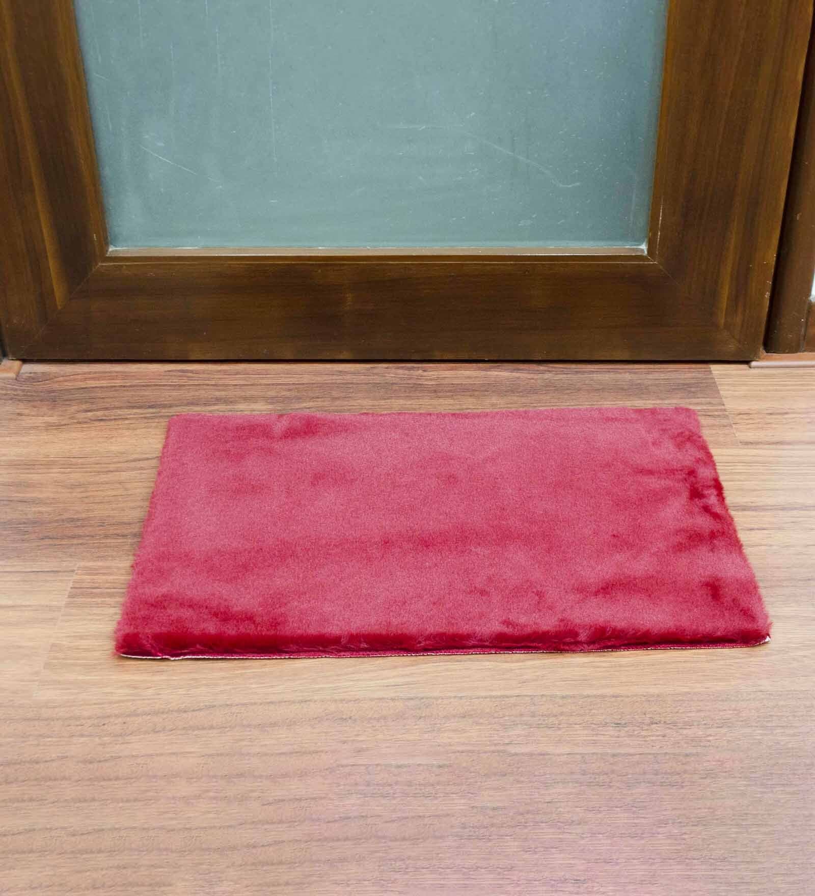 Burgundy Solid Faux Leather 16x24 Inches AntiSkid Bath Mat