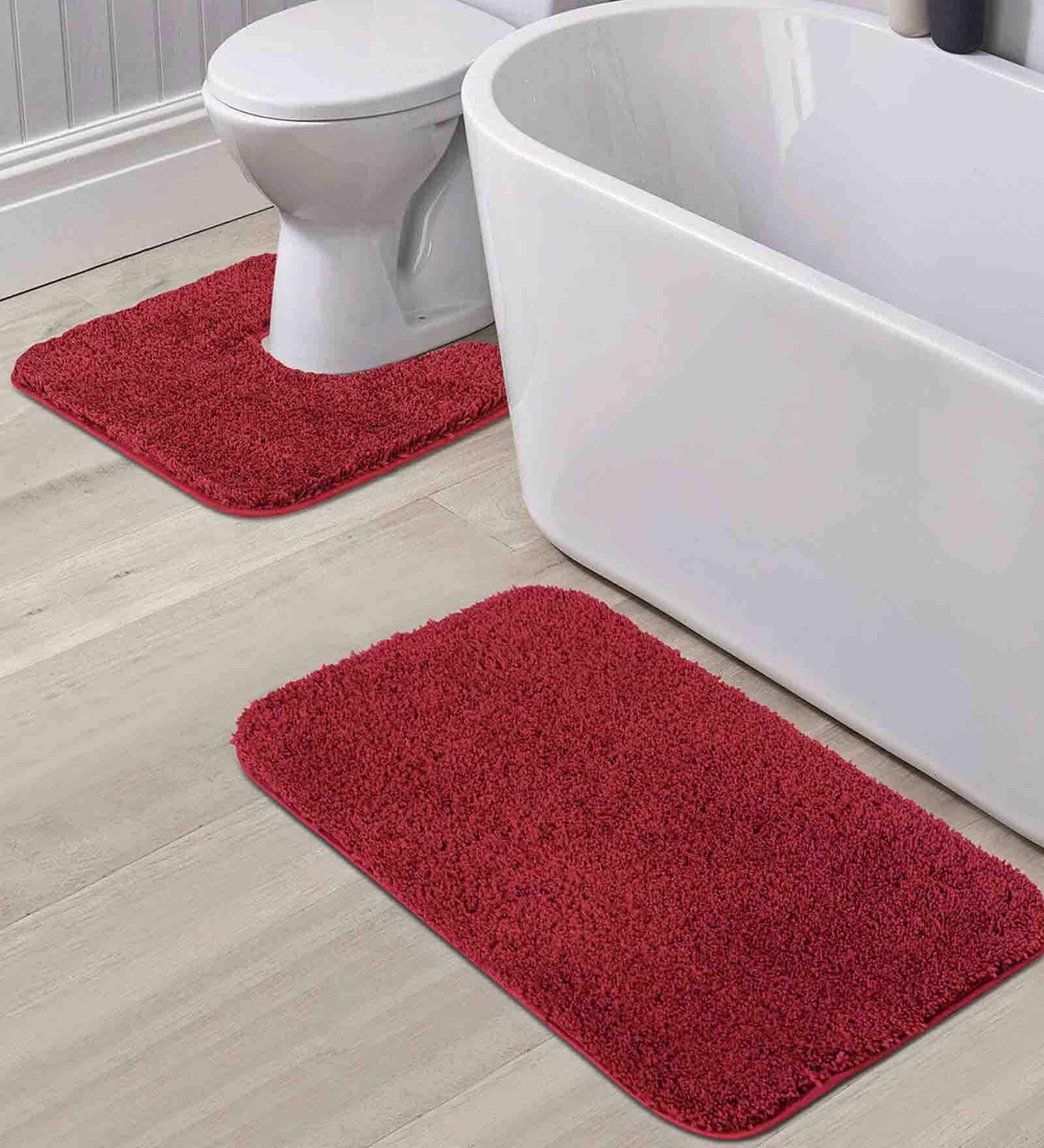 Burgundy Solid Polyester 28x20 Inches AntiSkid 1 Bathmat & 1 Contour Mat