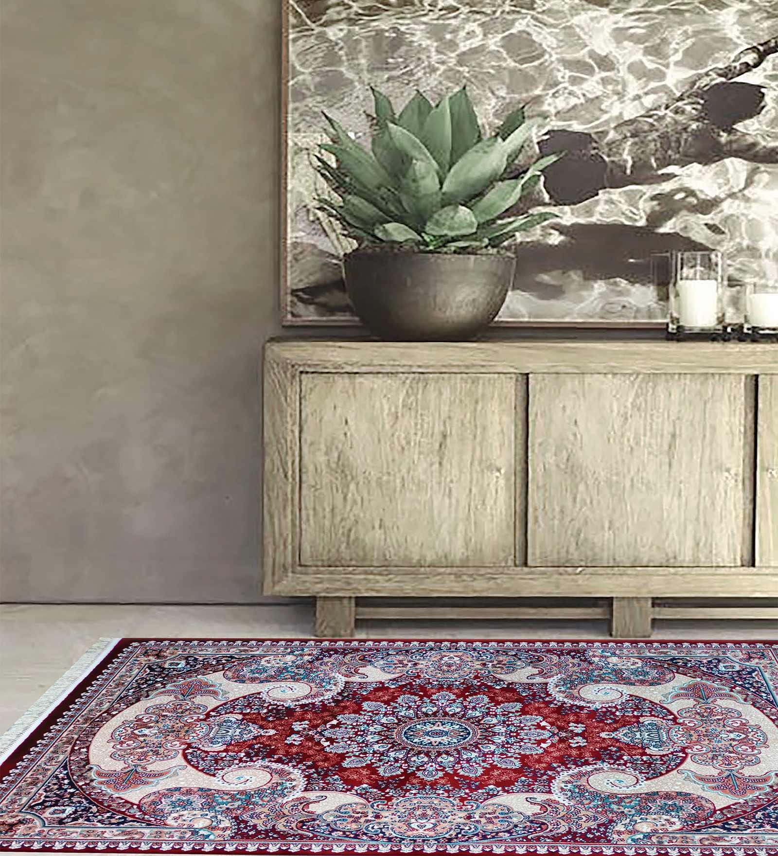 Burgundy Traditional Polypropylene 8 ft x 10 ft Machine Made Carpet