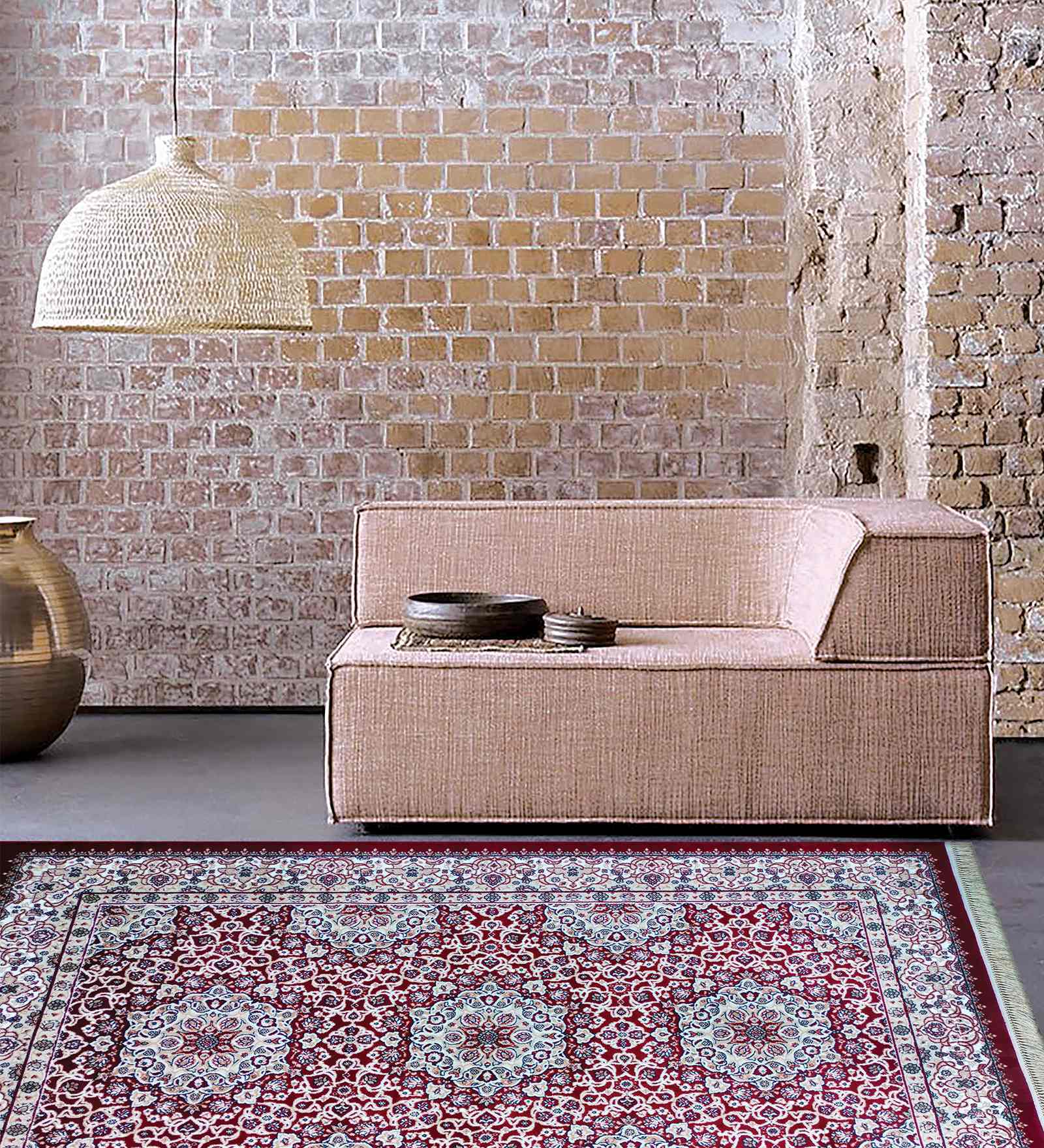 Burgundy Traditional Polypropylene 9 ft x 12 ft Machine Made Carpet