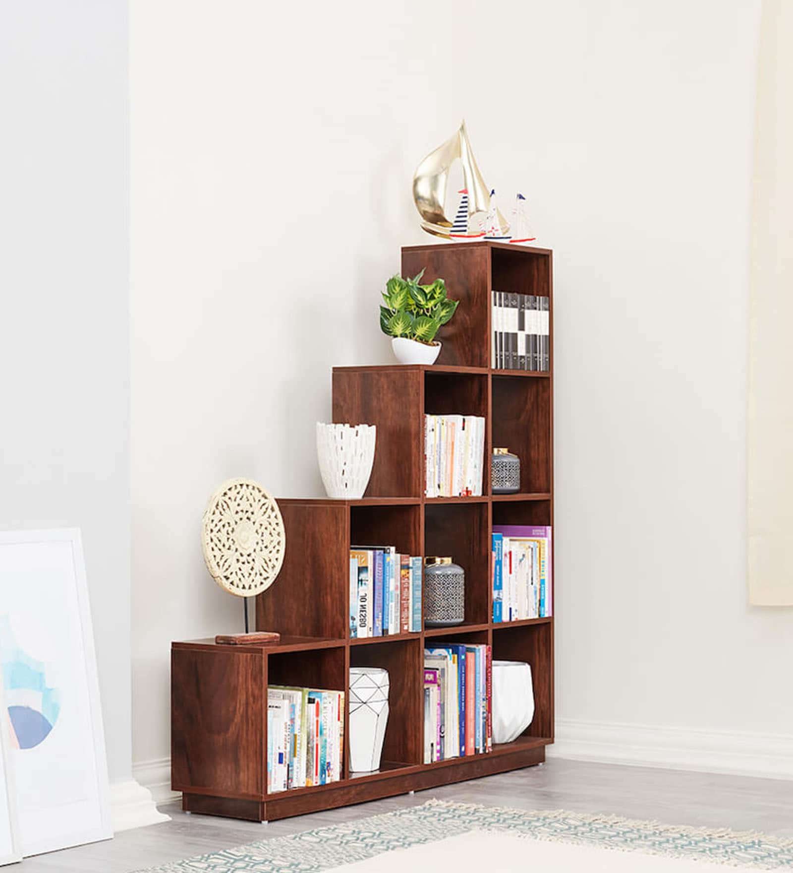 Burns Book Shelf In Dark Walnut Finish