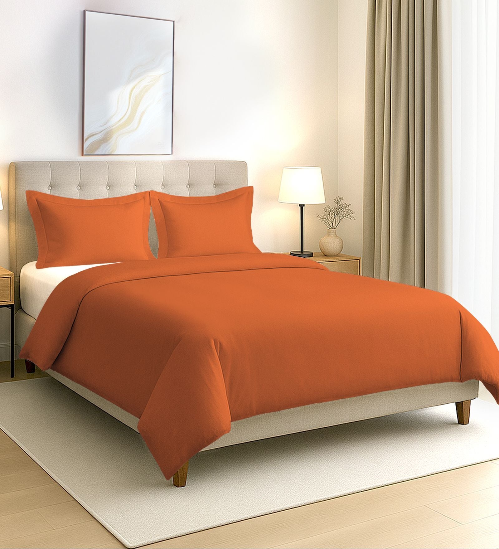 Burnt Orange Solid 400 TC Cotton Double Sized Duvet Cover