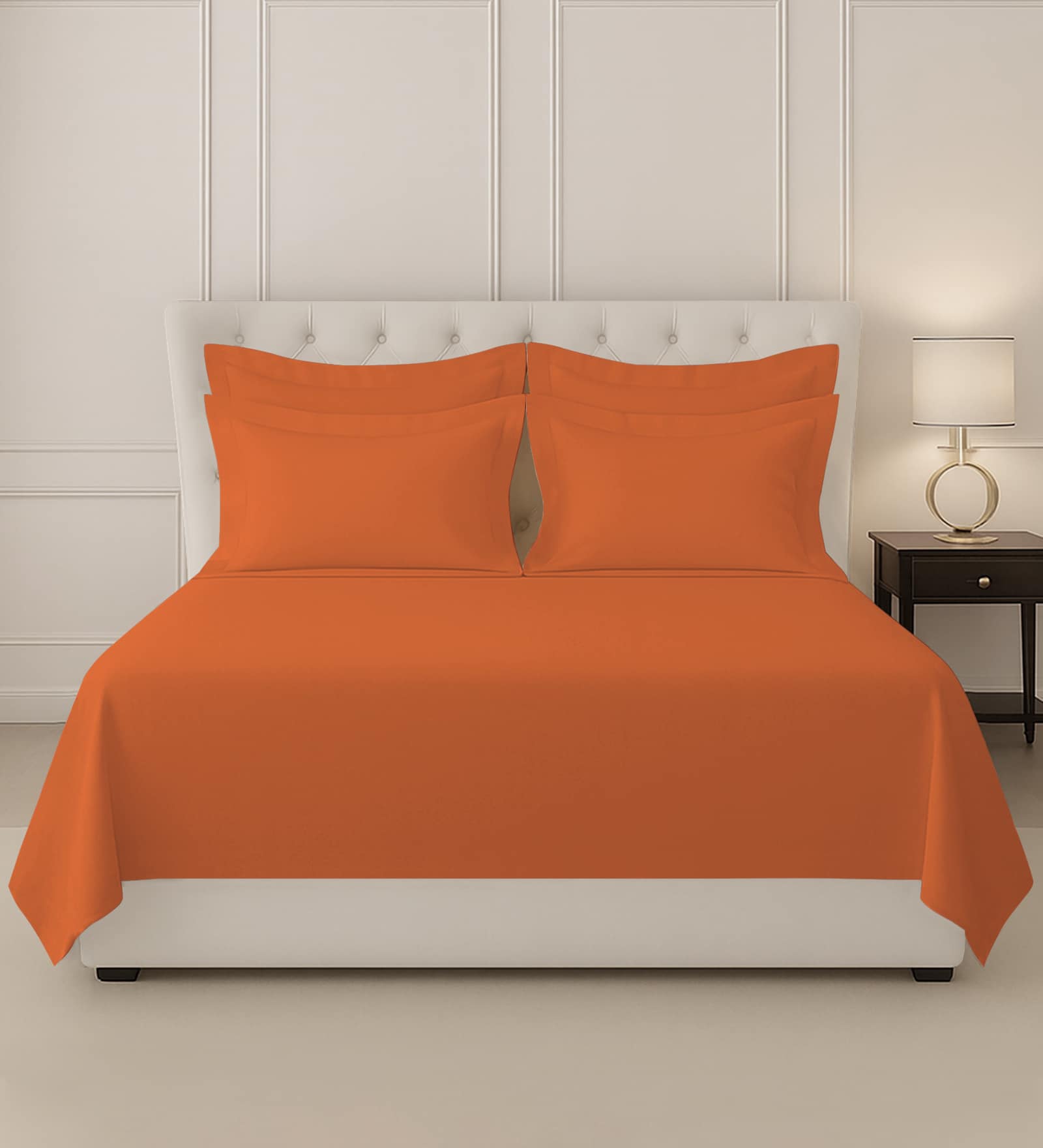Burnt Orange Solid 400 TC Cotton Super King Sized Bedsheet with 4 Pillow Covers