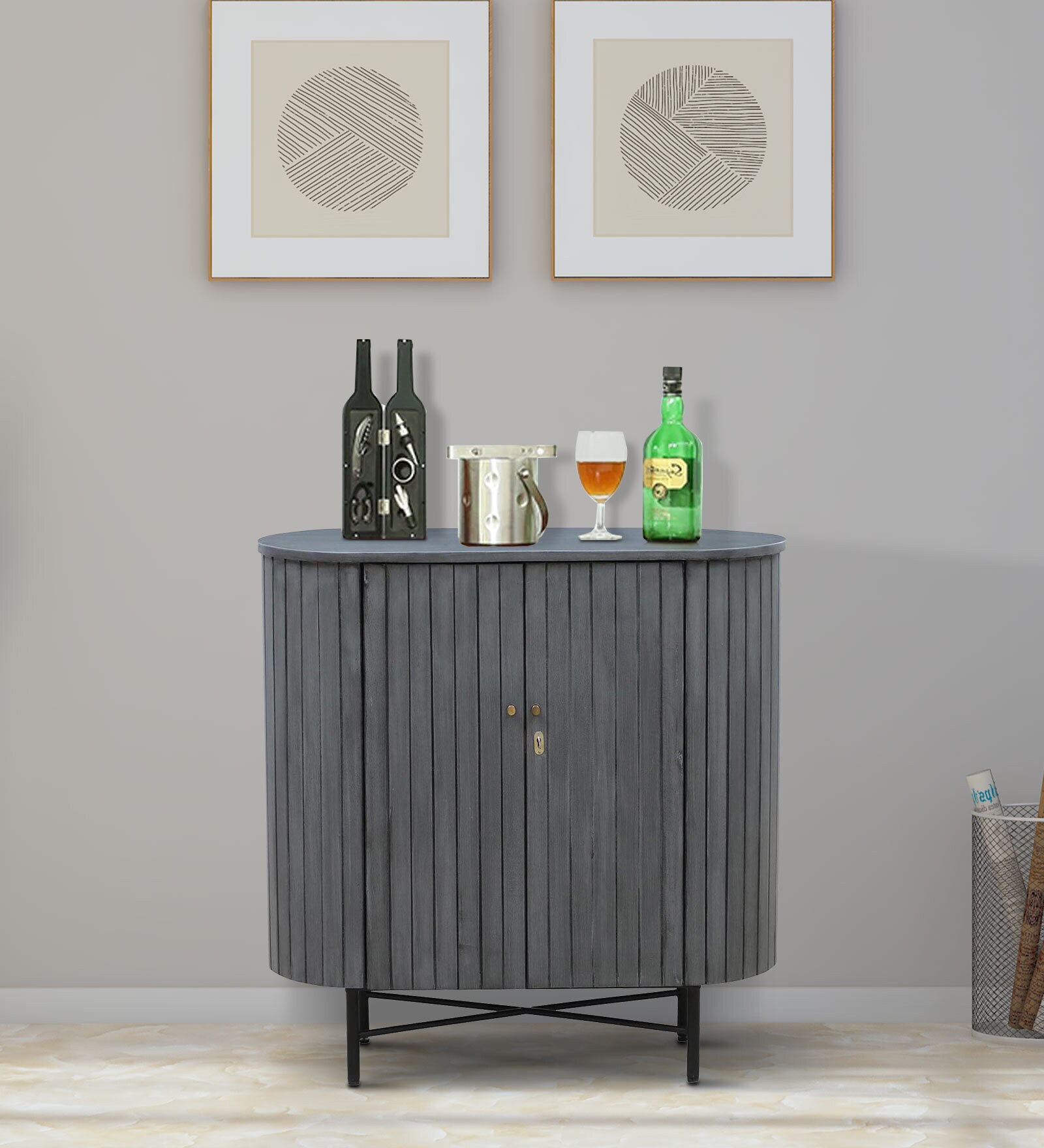 Burruss Solid Wood Bar Cabinet In Grey Finish