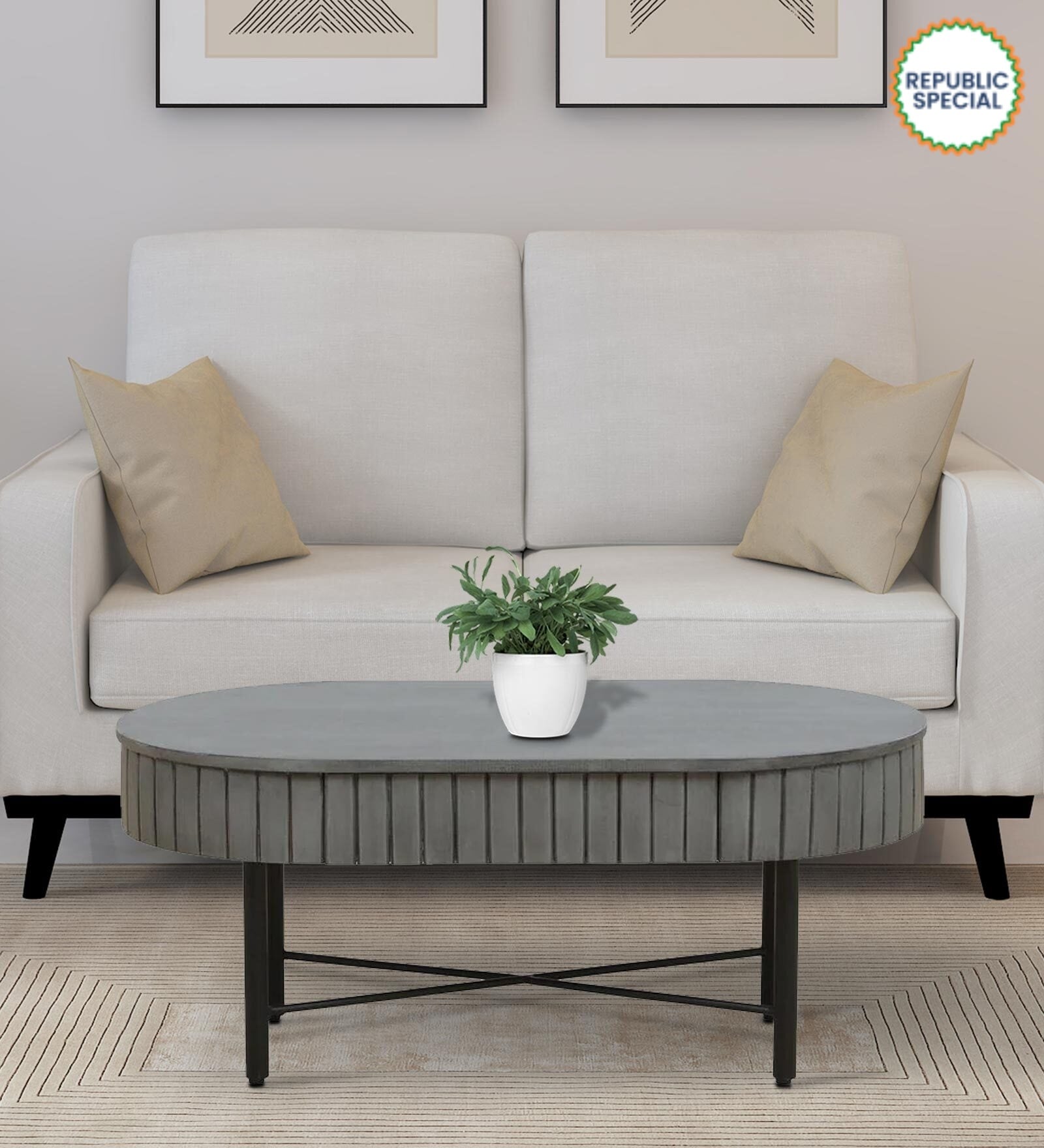 Burruss Solid Wood Coffee Table In Grey Colour