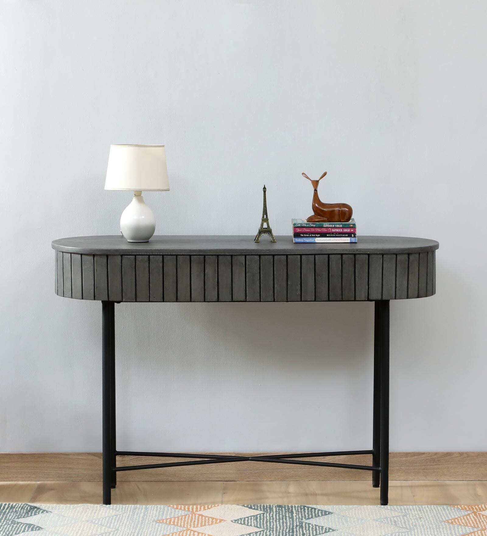 Burruss Solid Wood Console Table In Grey Finish