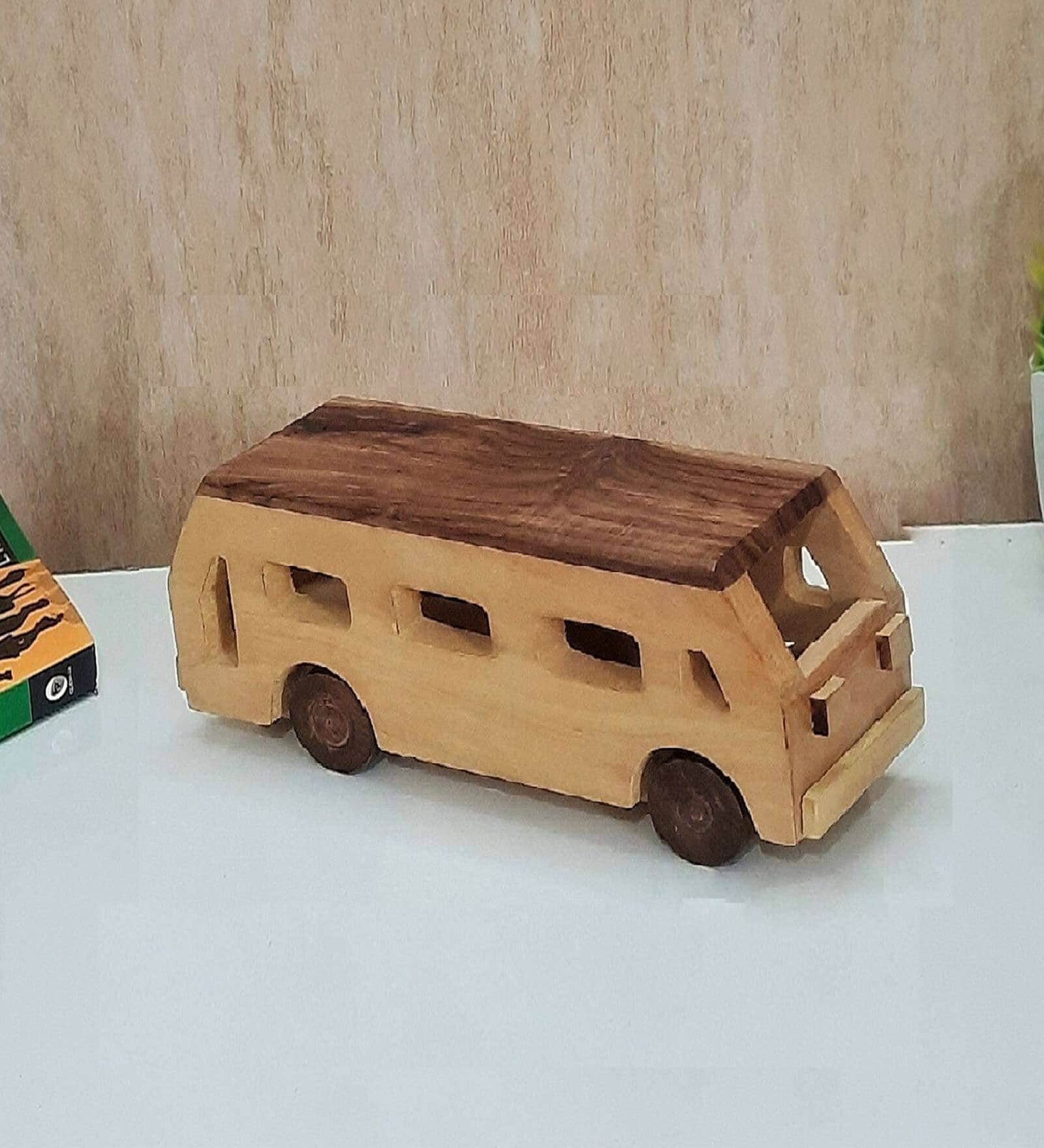 Bus Yellow Natural Wood Collectible