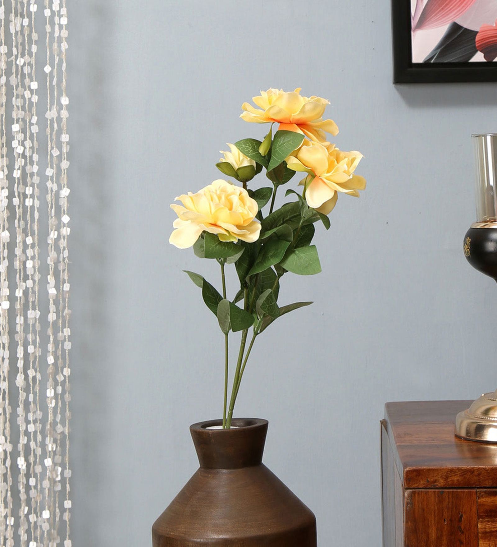 Bush Rose Yellow Cloth & Metal Artificial Flowers