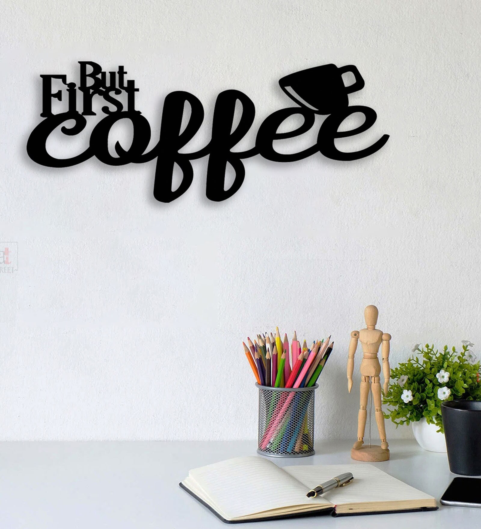 But First Coffee Black MDF Wall Art