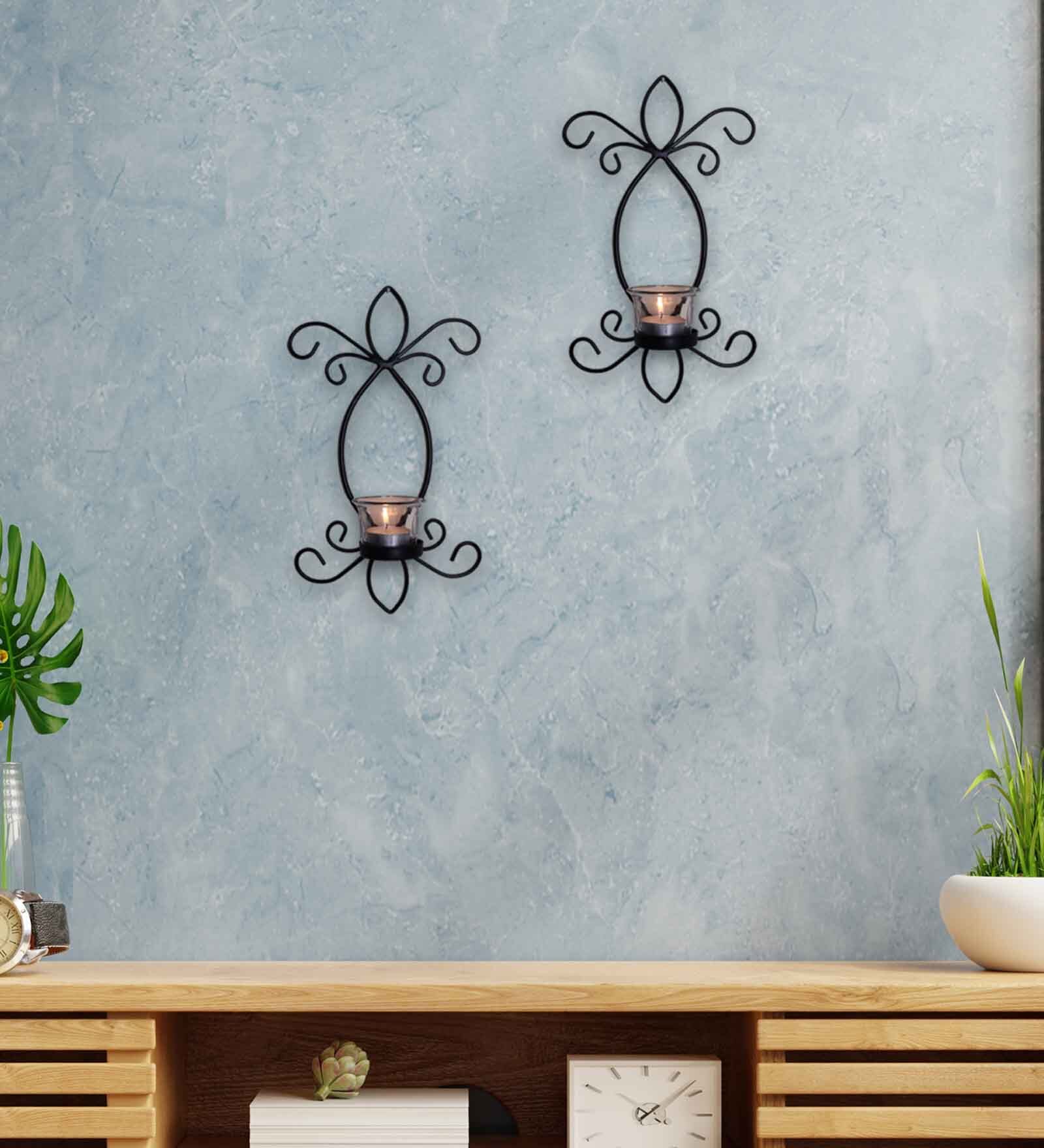 Butterfly  Black Metal Wall Tealight Candle Holder