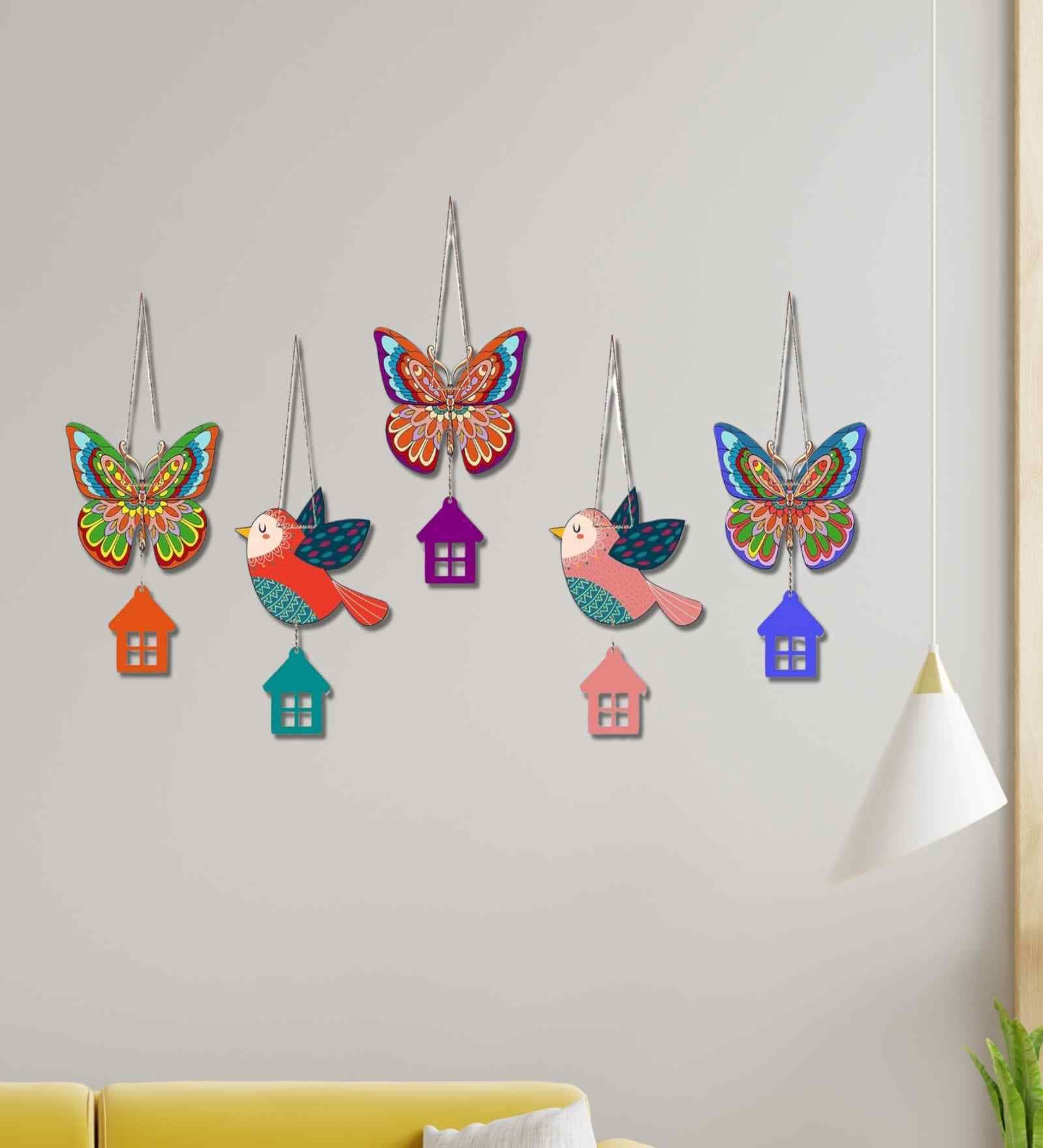 Butterfly Birds Wooden Wall Hangings (Set of 5)