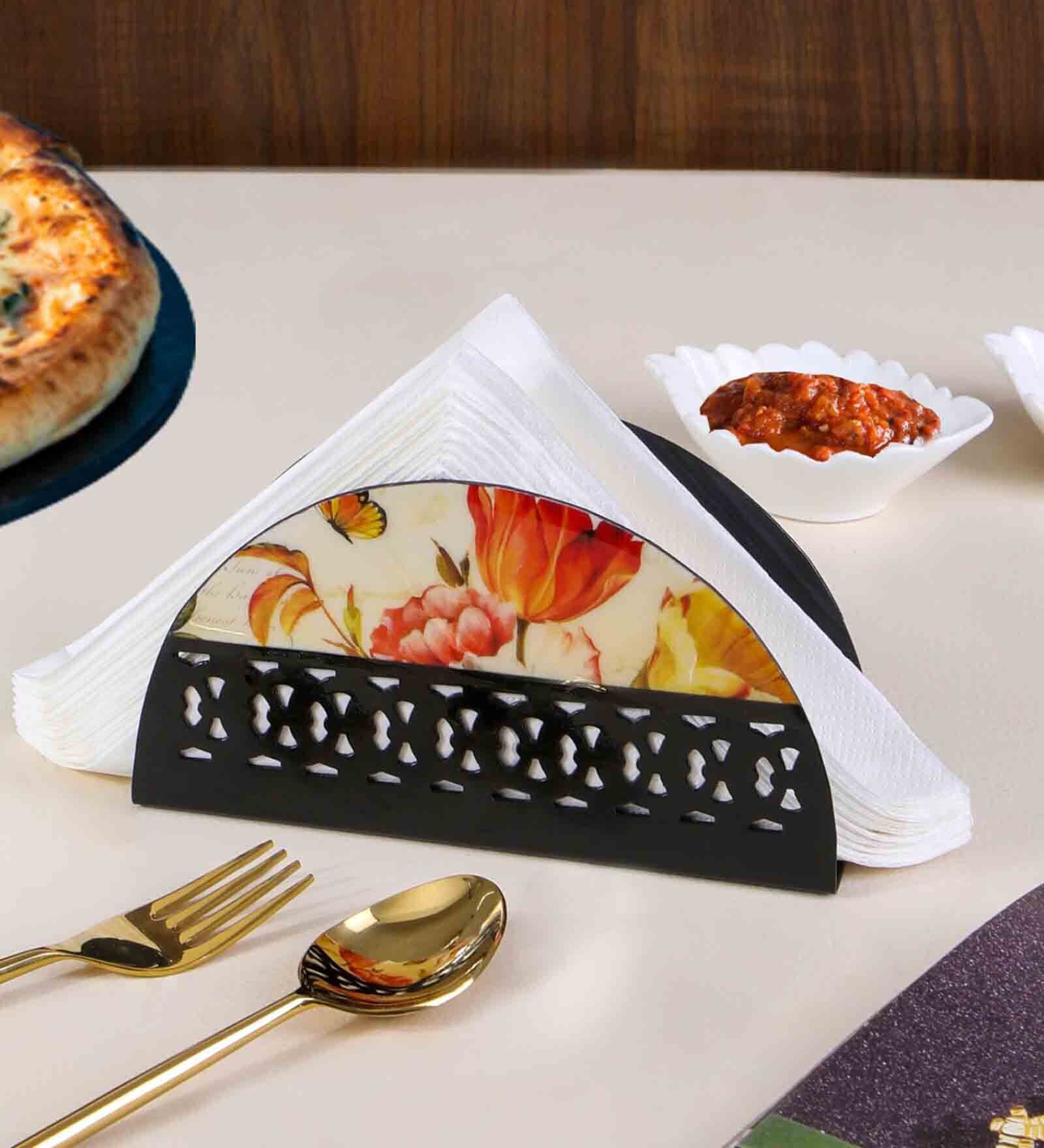 Butterfly Cream & Red Steel Tissue Holder