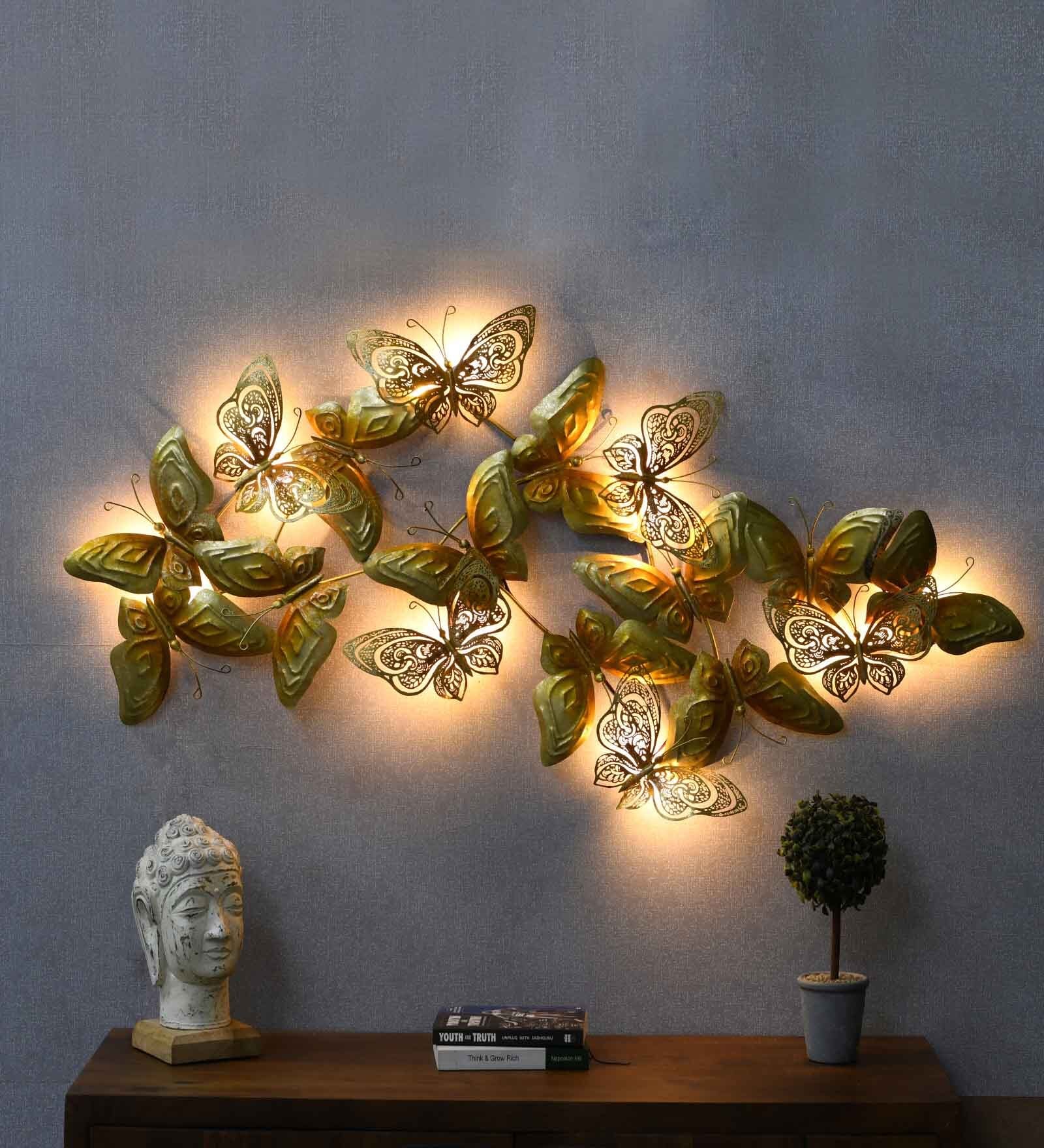 Butterfly Golden With Light For Wall Art