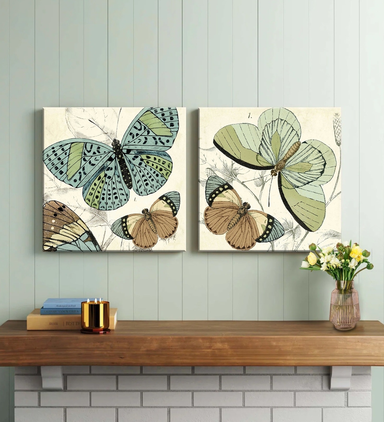 Butterfly Multicolour Synthetic Wood Framed Canvas Art Prints