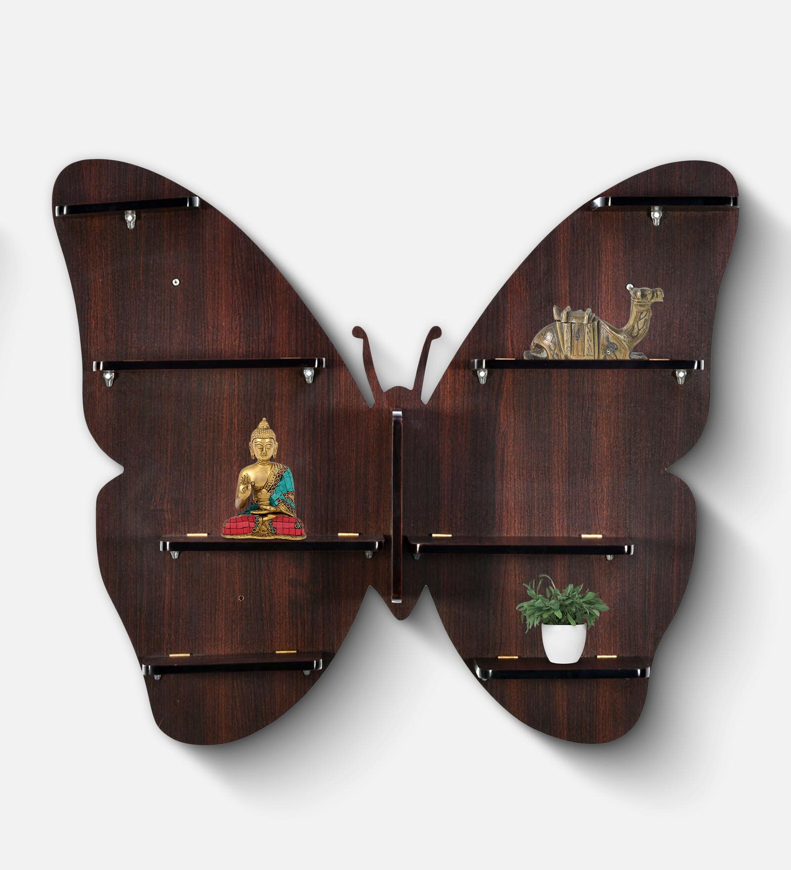 Butterfly Wall Shelf With Back Light In Walnut Finish