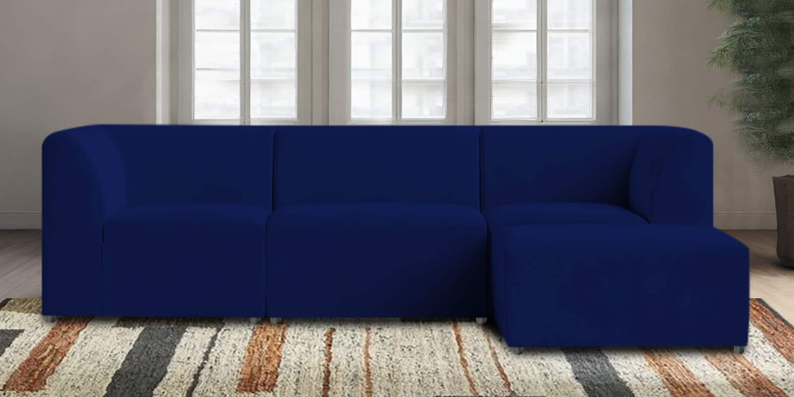 Buy Bufa Velvet 3 Seater LHS Sectional Sofa In Roayl Blue Colour At 34% ...