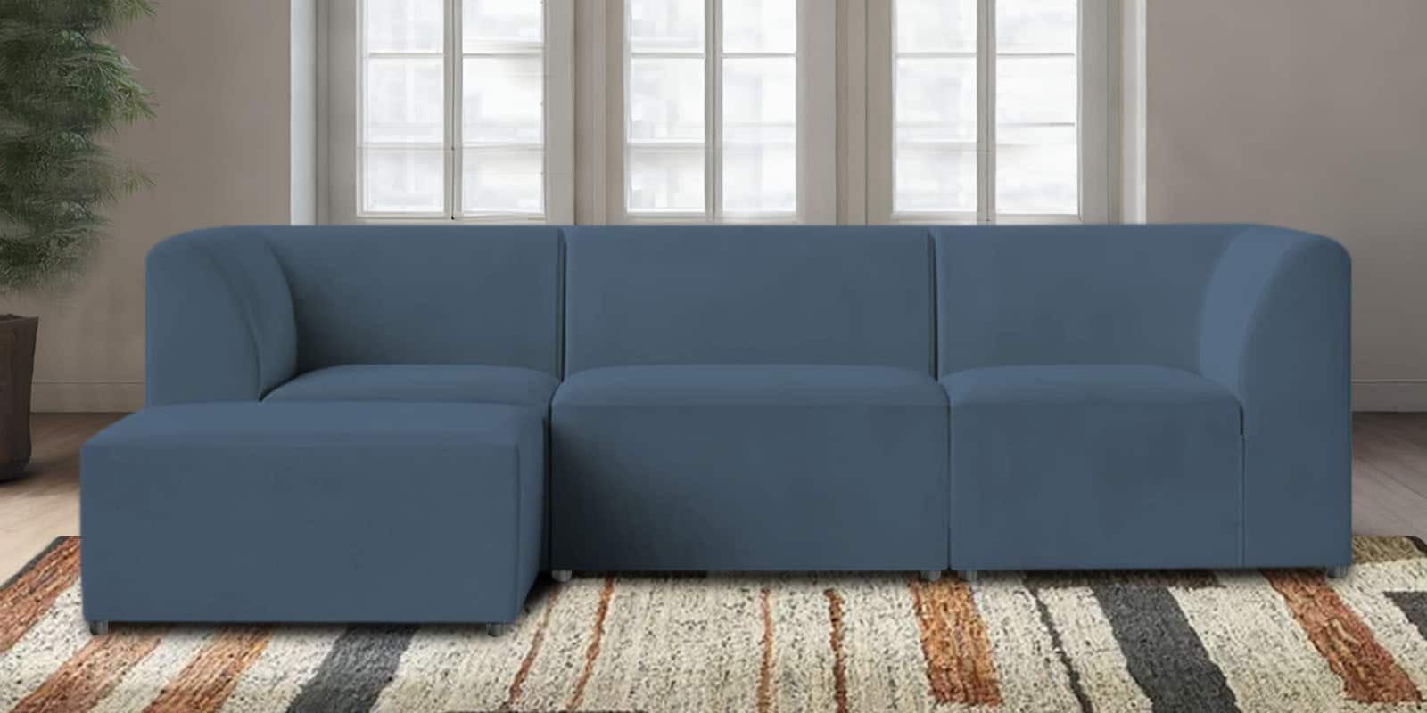 Buy Bufa Velvet 3 Seater RHS Sectional Sofa In Oxford Blue Colour At 26 ...