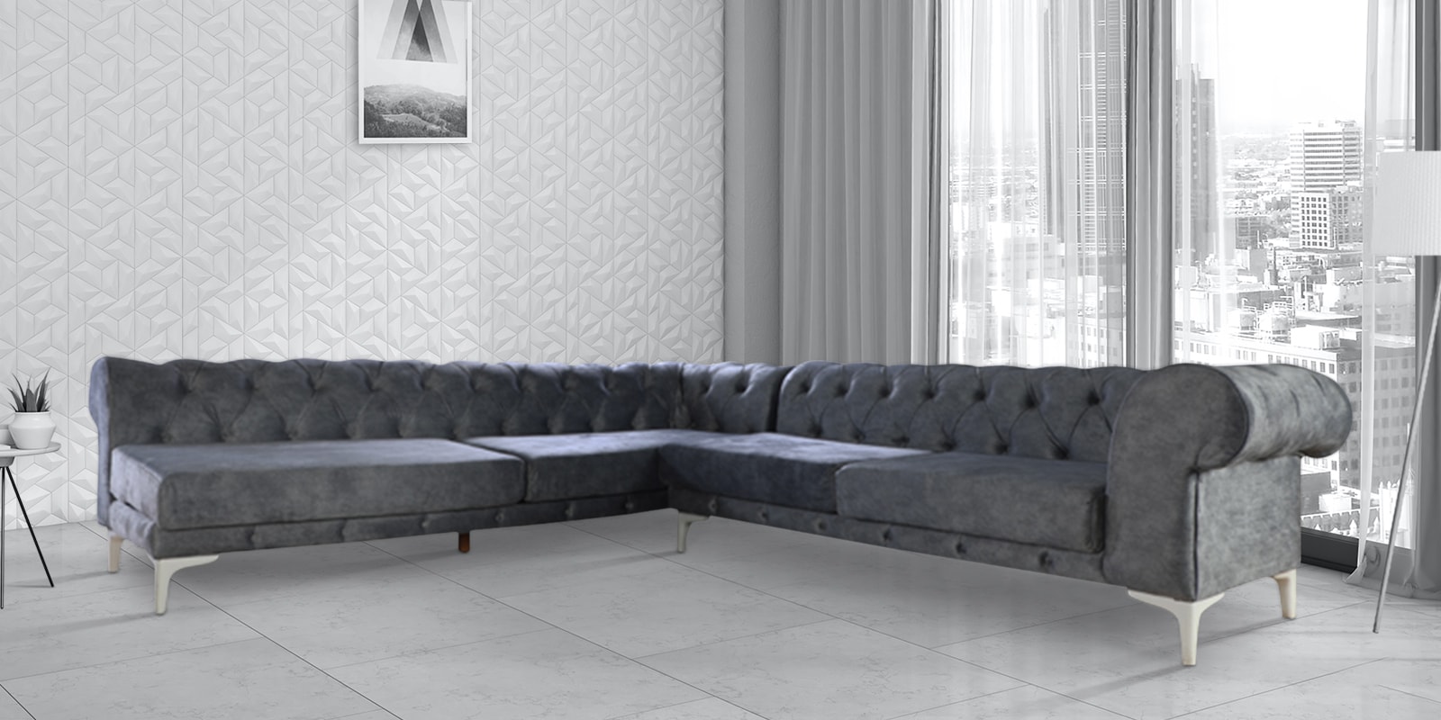 Bugatti Corner Sofa In Grey Colour in L Shape