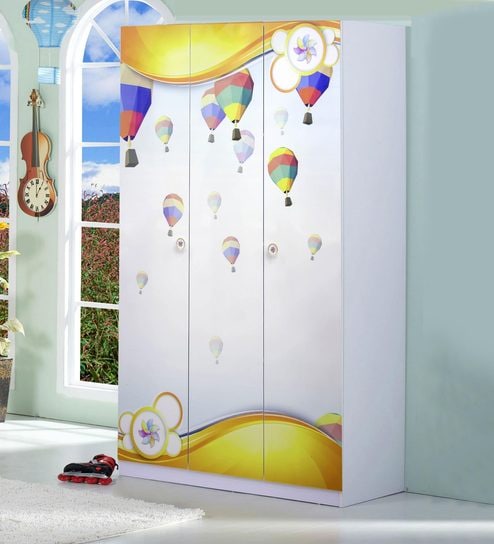 Buy Bubbles Three Door Wardrobe In White Colour By Bubblegum