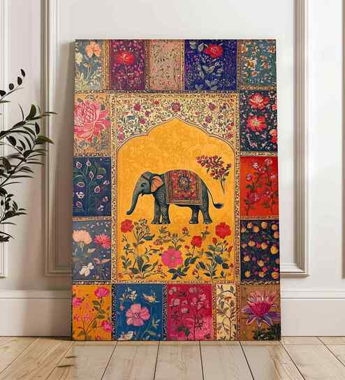 (1Pc) Multicolor Canvas Elephant Floral Wall Art