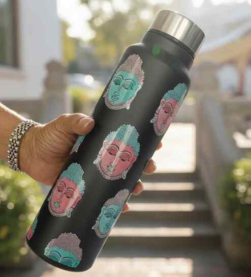 Buddha Graphic Art Print Black Stainless Steel 950ml Water Bottle
