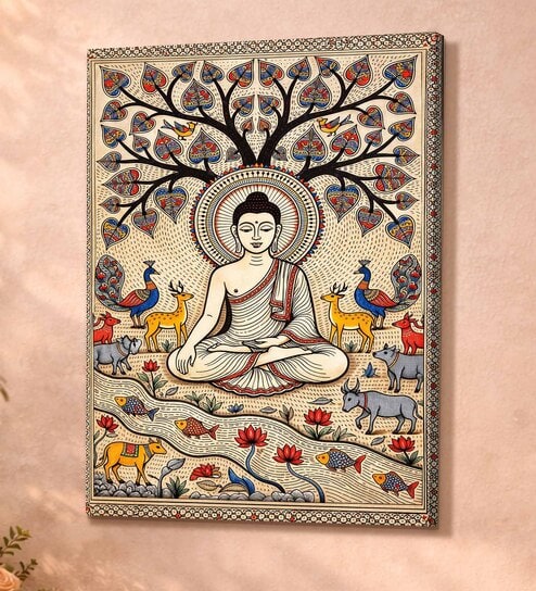 Buddha Madhubani Stretched Canvas Painting