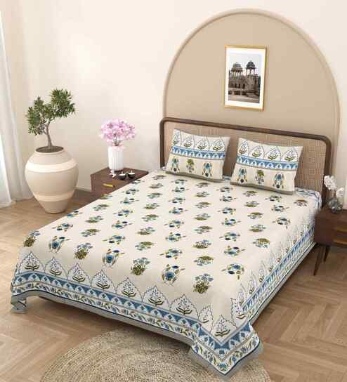 Buff Heritage King 144 TC Cotton Bedsheet 1 Bedsheet, 2 Pillow Covers