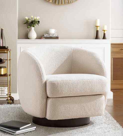 Bula Boucle Barrel Chair In Beige Colour