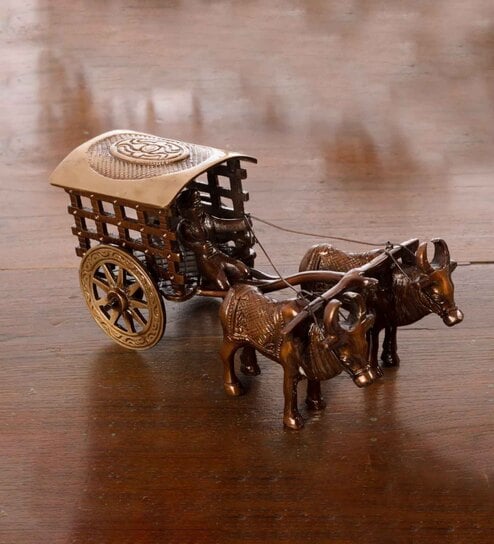 Bullock Cart Brown Brass Figurine