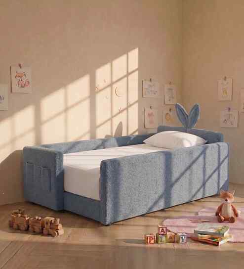 Bunny Boucle Kids Toddler Bed In Blue Colour