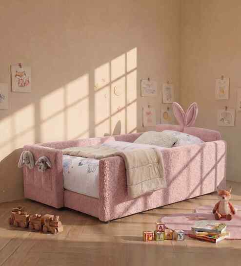 Bunny Boucle Kids Twin Bed In Pink Colour
