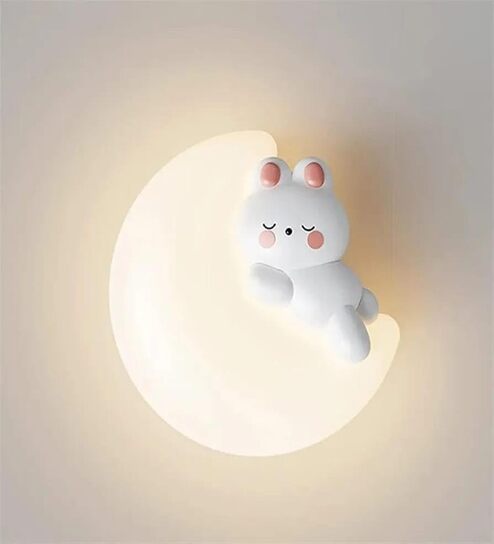 Bunny Rabbit Wall Light Resin Body Tri-Color LED Cute Decorative Wall Lamp for Kids Room Bedroom