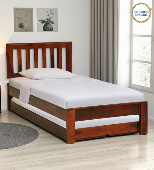 Buren Sheesham Wood Single Bed In Honey Oak  Finish With Trundle