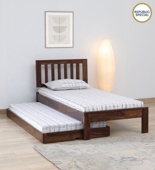 Buren Sheesham Wood Single Bed In Provincial Teak Finish With Trundle