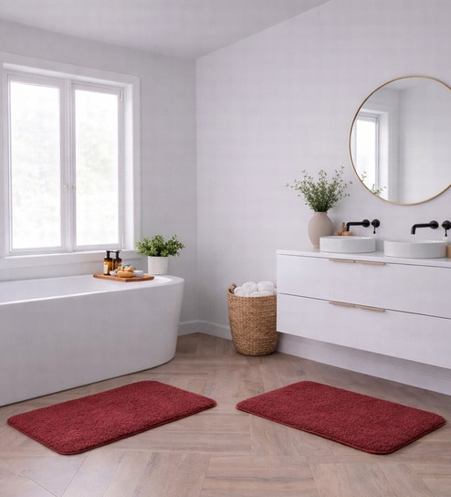 Burgundy Absorbent and Quick-Dry Polyester Bath Mats 38x58 cm