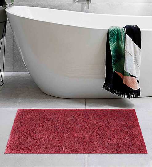 Burgundy Solid Cotton AntiSkid Bathmat