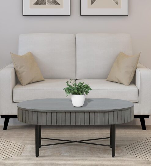 Burruss Solid Wood Coffee Table In Grey Colour
