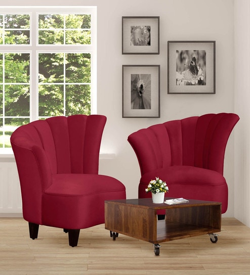 Buy Butterfly Barrel Chair In Maroon Colour Set Of 2 By