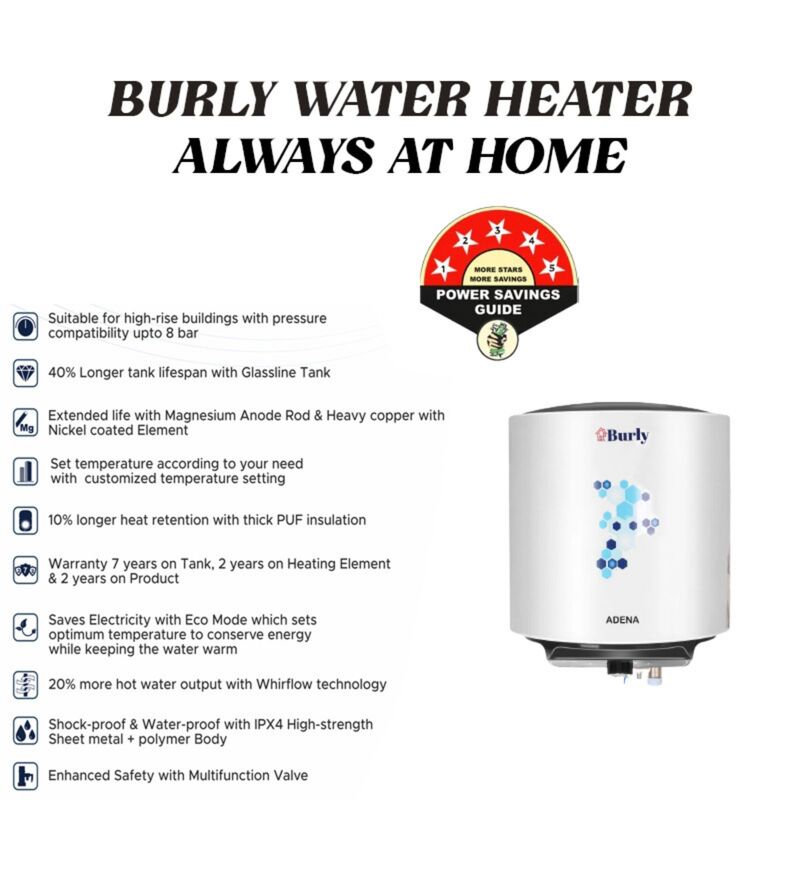 Buy Burly Adena 15 Ltr Water Heater With 5 Star Rating (White & Grey