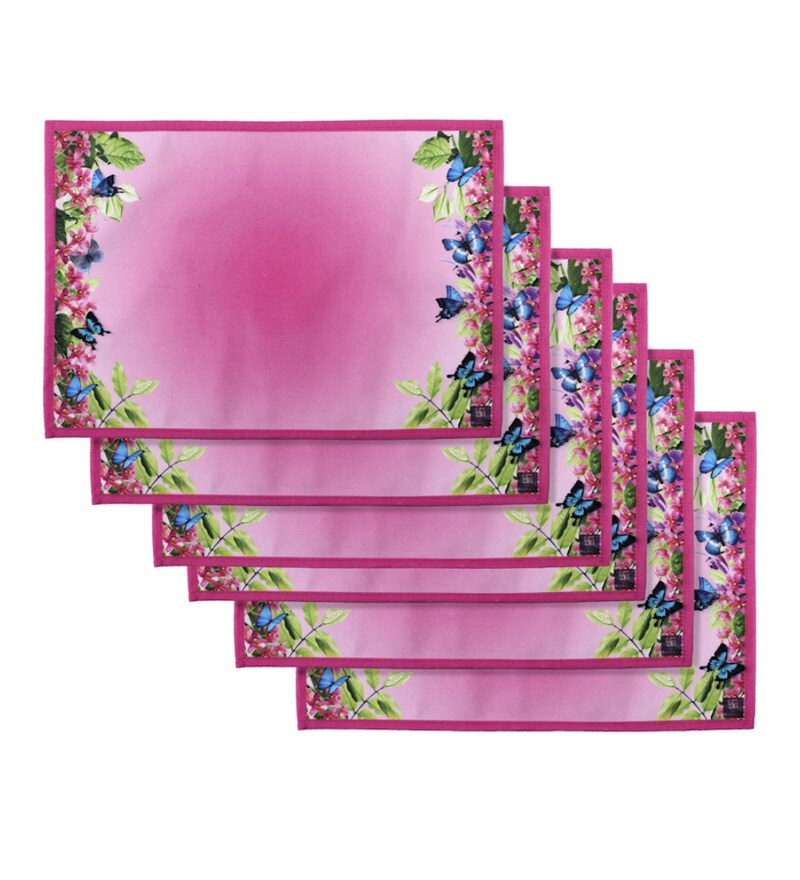 Buy Floral Pink Cotton 17 X 13 Inches Placemats (Set of 6) by ROMEE Online Placemats