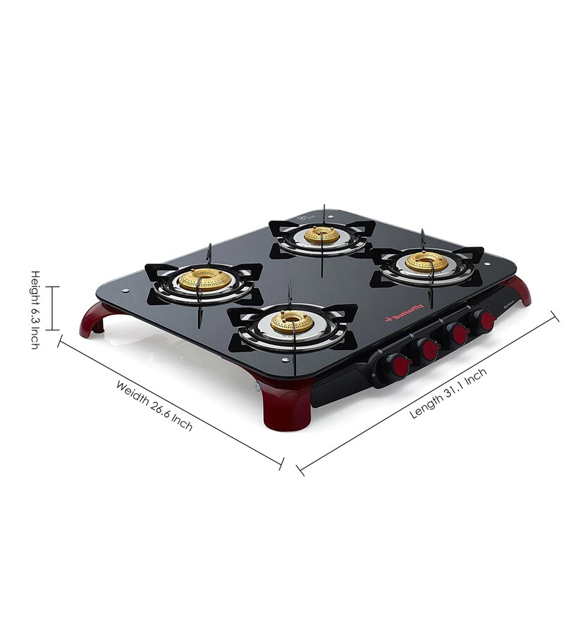 Buy Butterfly 4 Brass Burners Manual Glass Gas Stove (Model No Signature 4 Burner) Online Gas