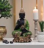 Green Buddha Idol On Flower 10 In