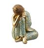 Buddha Resting On Knee Green & Gold Polyresin Buddha Idol