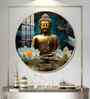 Buddha With White Lotus Acrylic Round Wall Art