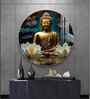 Buddha With White Lotus Acrylic Round Wall Art