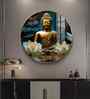 Buddha With White Lotus Acrylic Round Wall Art