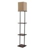 Buddy Minimilistic 3 Tier Beige Cotton Shade Floor Lamp with Black & Walnut Color Shelf Base