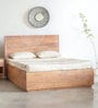 Bunka Solid Wood King Size Bed in Natural Finish with Hydraulic Storage