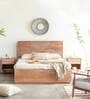 Bunka Solid Wood King Size Bed in Natural Finish with Hydraulic Storage