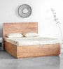 Bunka Solid Wood King Size Bed in Natural Finish with Hydraulic Storage